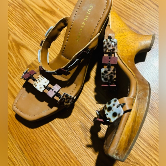 Beige Neutral detailed Leopard Tortoise Shell Straps high heel Sandals size 6.5 - Picture 6 of 7